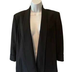 Jones Studio Separates Black Lined Jacket, Shld Pads, Open Front Lapel, Size 12.